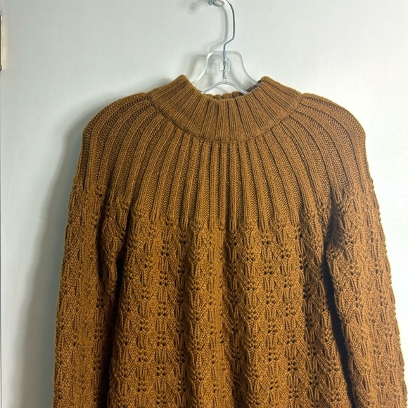 Madewell Pointelle Stitch-Mix Mockneck Sweater Dried Cedar Brown Chunky Knit - Picture 3 of 9